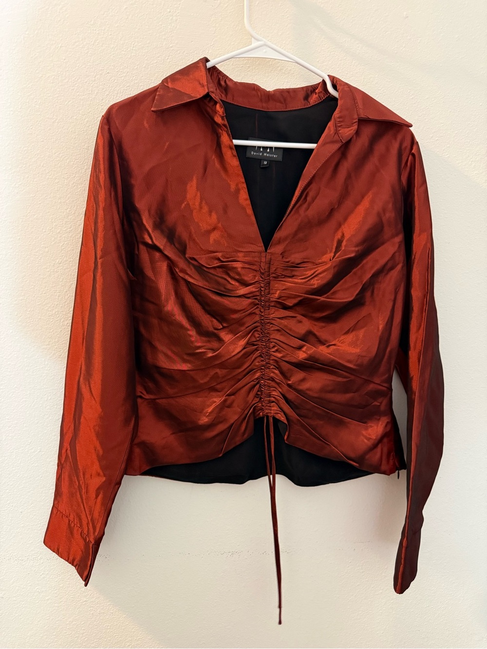 David Meister Vintage Y2K Rust Satin Ruched Blouse Top Size 12